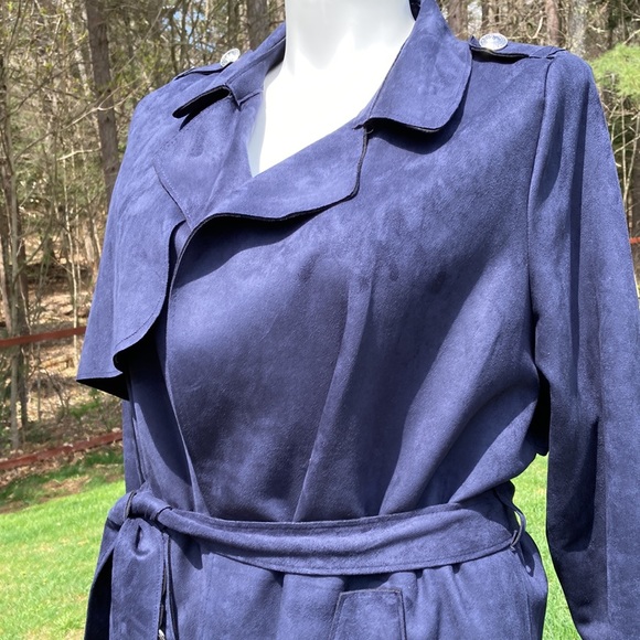 Nygard tie close microsuede trench in soft navy size XL NWT - Picture 2 of 6